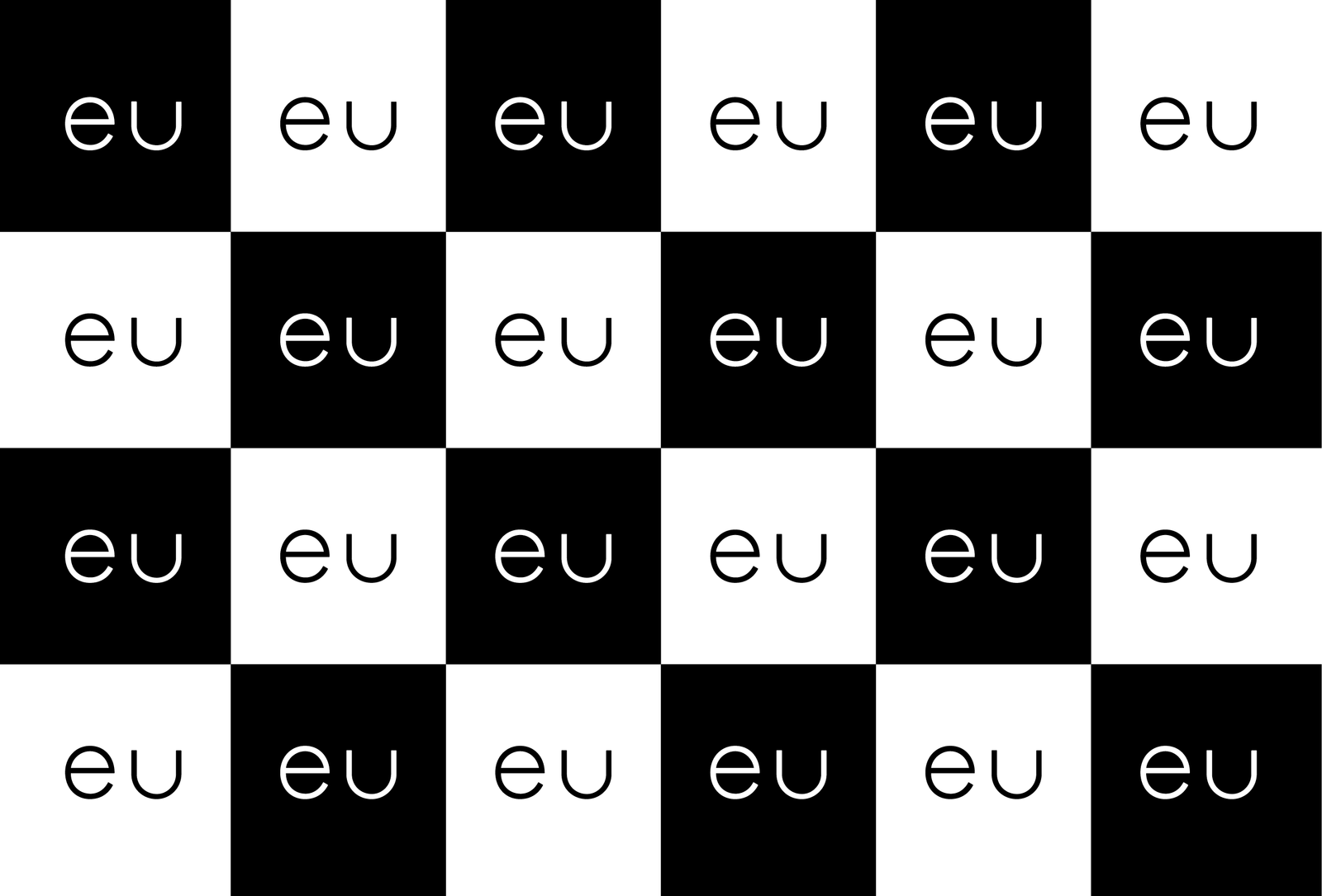 Ilustração referente às páginas 4 e 5. Quadrados pretos e brancos, um ao lado do outro, com a palavra “eu” inscrita dentro de cada um.