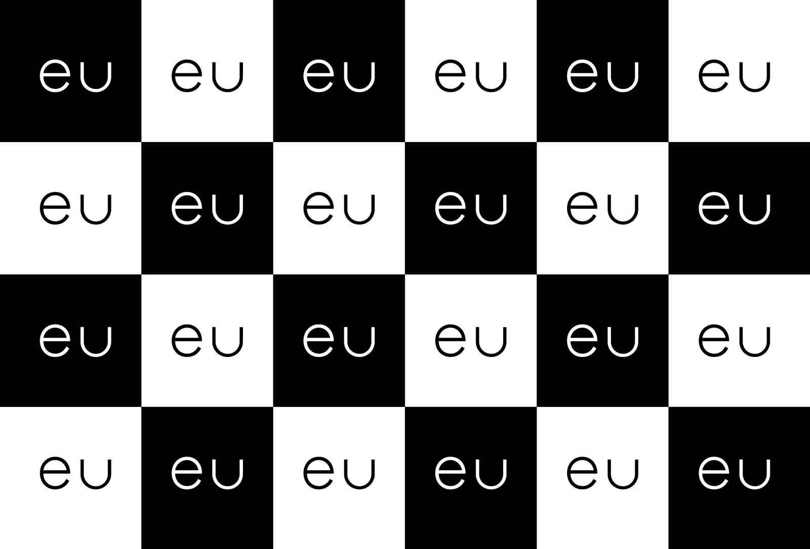Ilustração referente às páginas 42 e 43. Quadrados pretos e brancos, um ao lado do outro, com a palavra “eu” inscrita dentro de cada um.