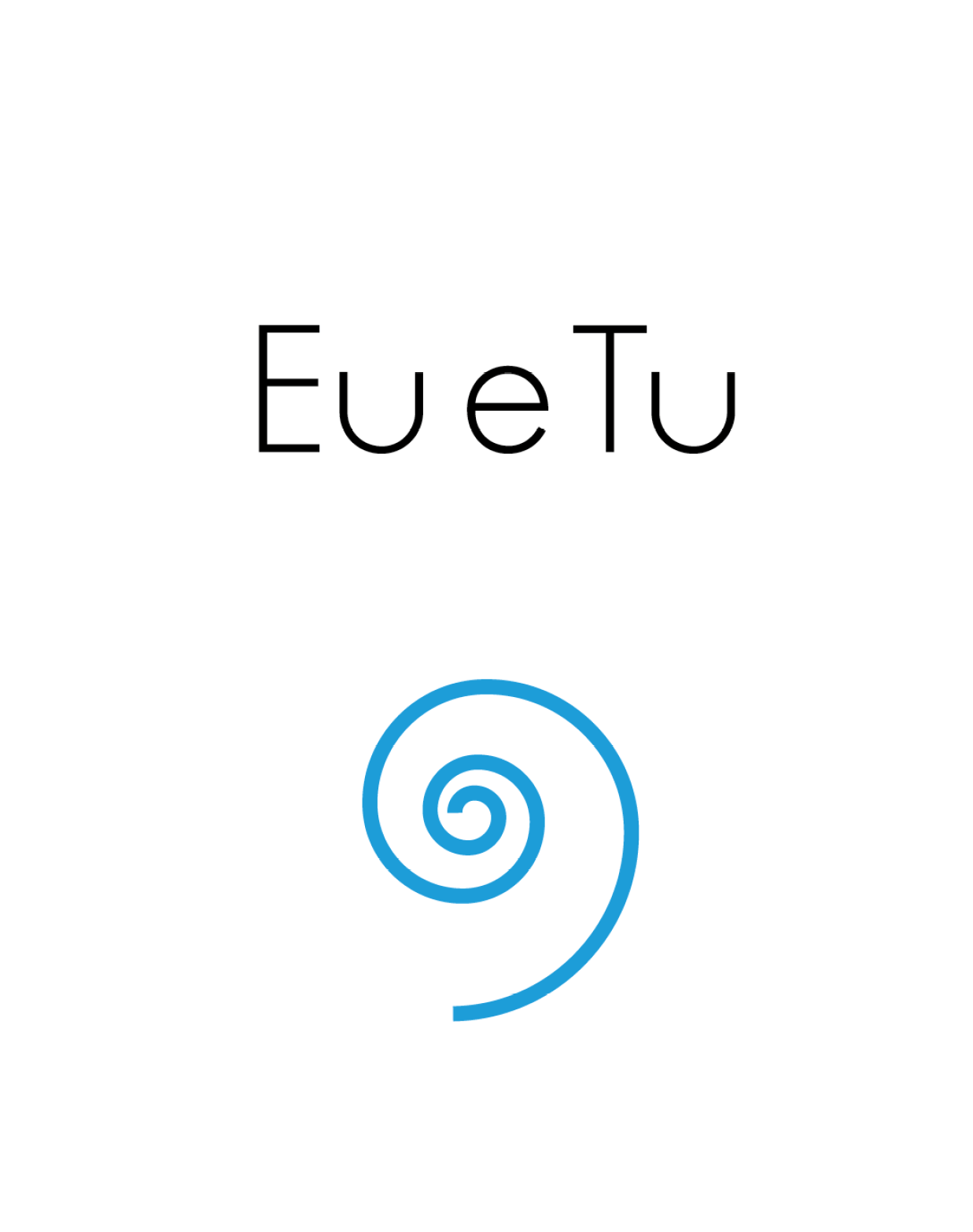 Ilustração. Inscrição da frase “Eu e Tu” sobre fundo branco; abaixo, uma espiral em azul.