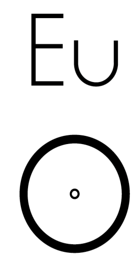 Ilustração. A palavra “Eu” inscrita em tamanho grande acima de um grande aro com um aro menor dentro, ambos com borda preta, sobre fundo branco.