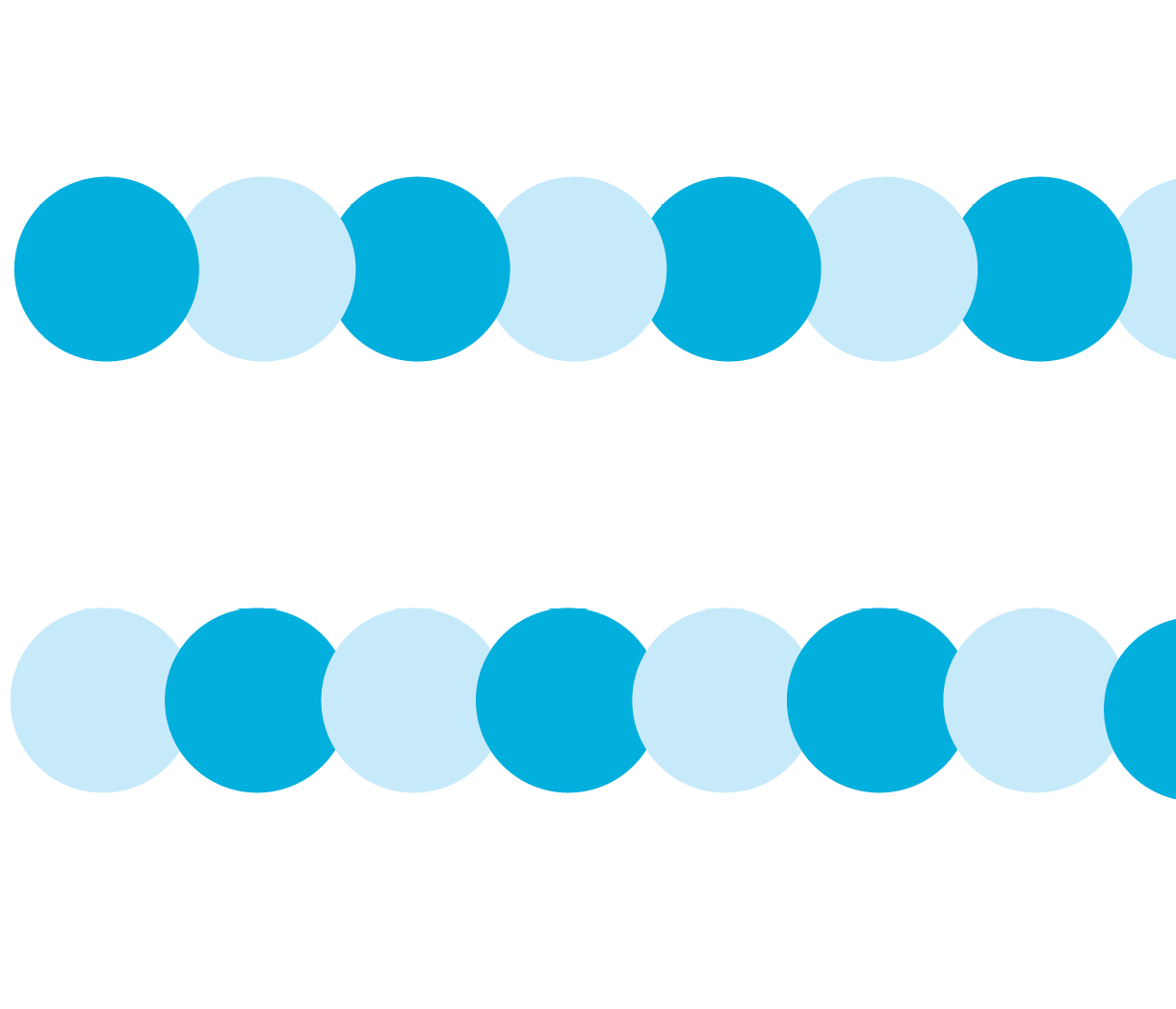 Ilustração. Duas fileiras na horizontal de círculos azuis claros e escuros sobre fundo branco.